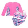 YONGHS 3 Pieces Kids Girls Summer Swimsuit Zip Up Rash Guard Printed Beach Swimwear Bathing Suits Pink Floral 16 Years view 4