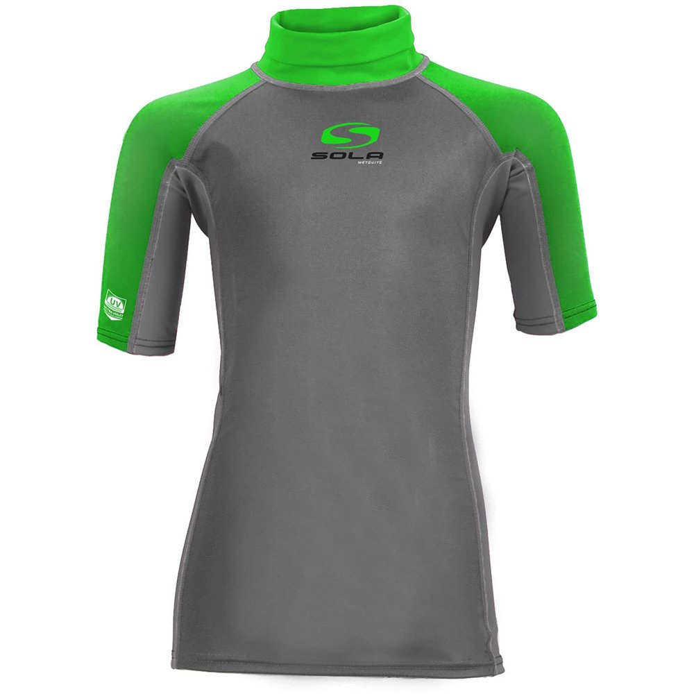 Sola Junior Short Sleeve Rashvest - Charcoal/Green A1743 JS