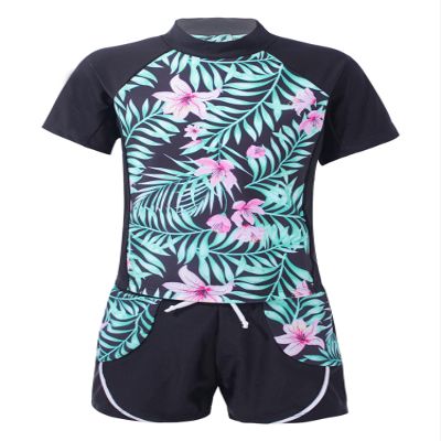 YONGHS Kids Girls 2-Piece Rash Guards Swimsuit Printed Bathing Suits Swimwear Tank Top and Shorts Outfits Summer Lily Pink 8 Years