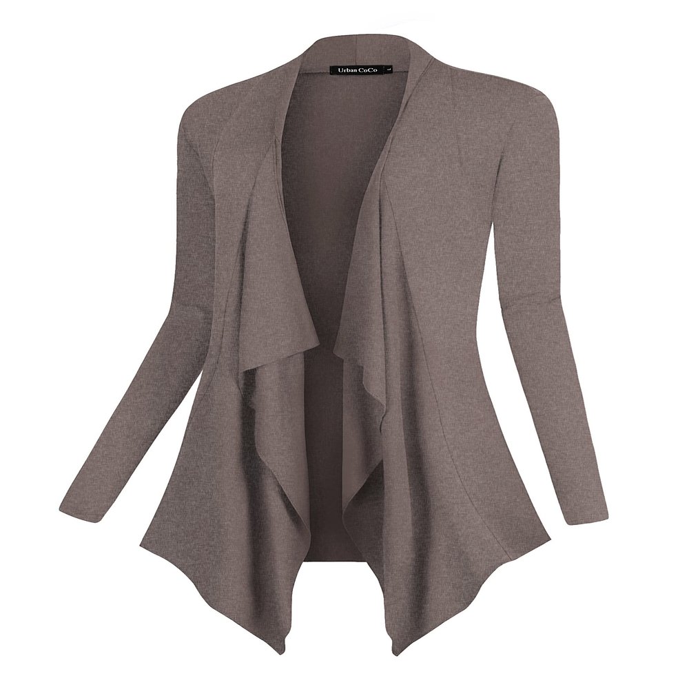 Urban CoCo Women's Drape Front Open Cardigan Long Sleeve Irregular Hem (2XL, Chocolate)