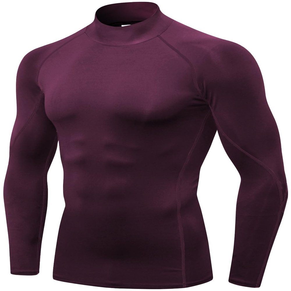 Men's Compression Shirts Long Sleeve Athletic Workout Tops Gym Undershirts Active Sports Baselayers Wine X-Large