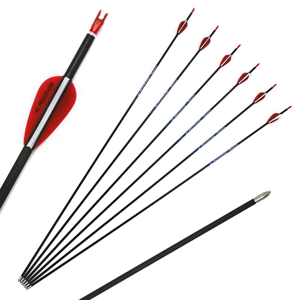 24pc ID 4.2mm .165" Custom Length 22-32 Inch Carbon Arrows Spine 300 350 400 500 600 700 800 900 1000 Target Practice & Hunting Arrow Rotatable Nock for Recurve Bow Compound Bow Adult Youth Shooting