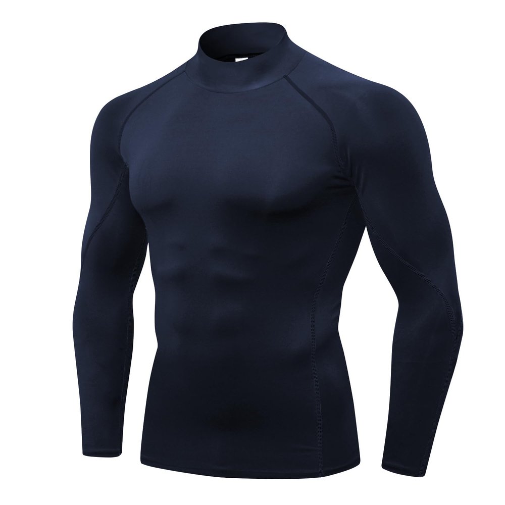 Men's Compression Shirts Long Sleeve Athletic Workout Tops Gym Undershirts Active Sports Baselayers Navy