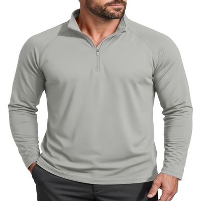 1/4 Zip Shirts Men Quick Dry Sun Protective Quarter Zip Shirt Fishing Shirts Rash Guard Shirt Long Sleeve Shirts Light Grey