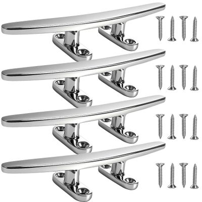 VEITHI Boat Cleats Dock Cleats 8 inch 316 Stainless Steel, Boat Dock Cleats Open Base Flat Top, Boat Cleat Marine Cleats with Hardware, Rope Cleat for Boat/Dock Tie Cleat/Deck/Nautical Decor (4 Pack)
