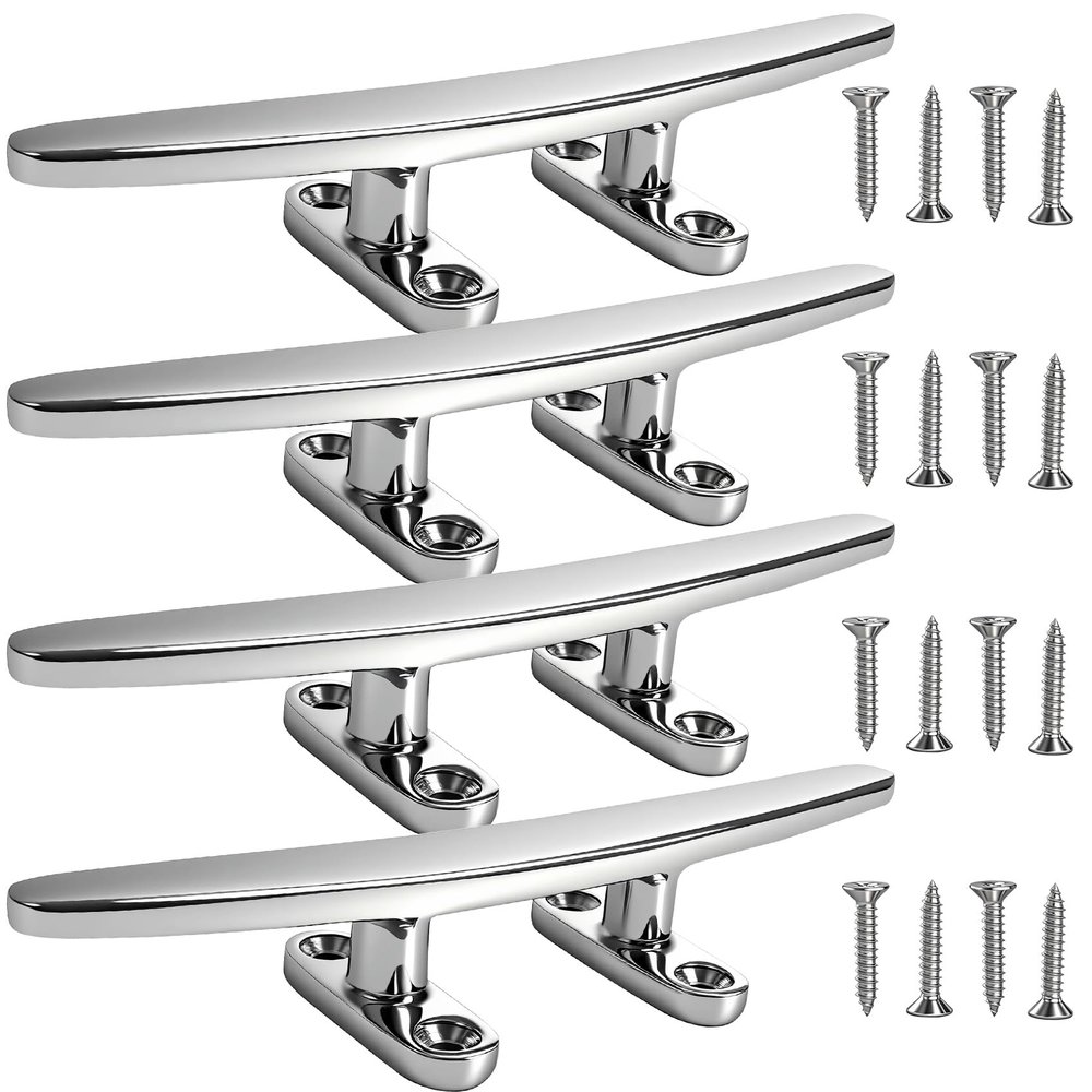 VEITHI Boat Cleats Dock Cleats 8 inch 316 Stainless Steel, Boat Dock Cleats Open Base Flat Top, Boat Cleat Marine Cleats with Hardware, Rope Cleat for Boat/Dock Tie Cleat/Deck/Nautical Decor (4 Pack)