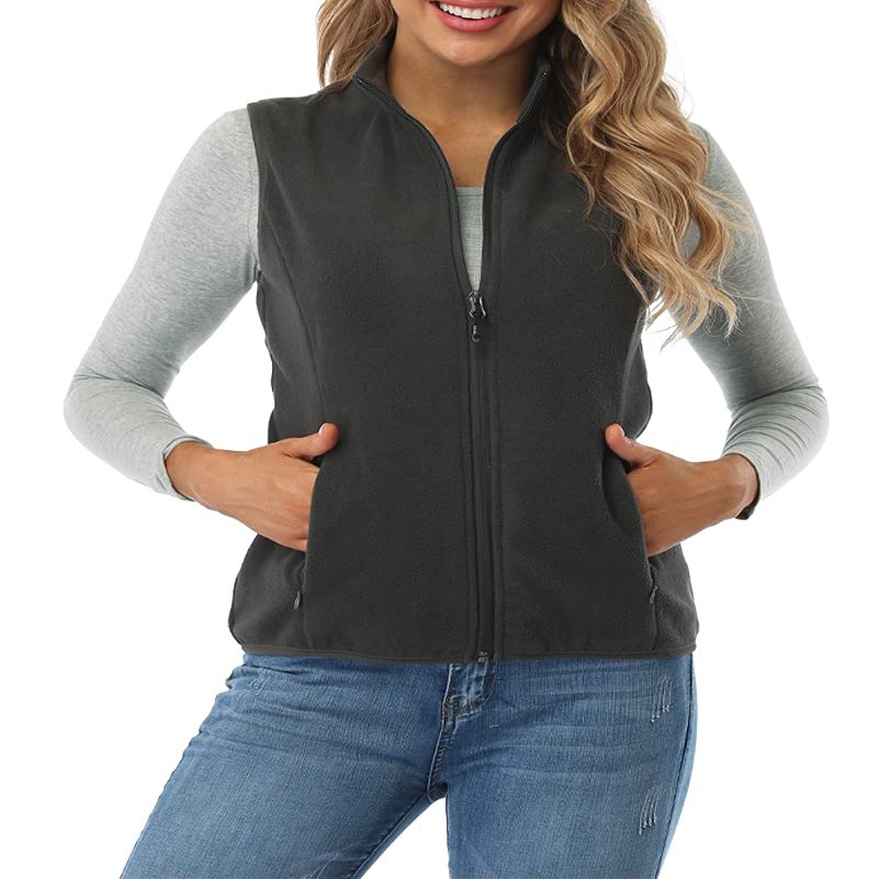 Fuinloth Women's Fleece Vest, Polar Soft Sleeveless Classic Fit with Zip up Pockets Charcoal XX-Large
