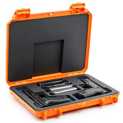 Evergreen 2 Pistol 4 Magazine Locking Discrete Compact Storage Protective Case - Travel Safe/Mil Spec/Waterproof/USA Made - for Pistol/Firearm Storage and Carry (Orange)