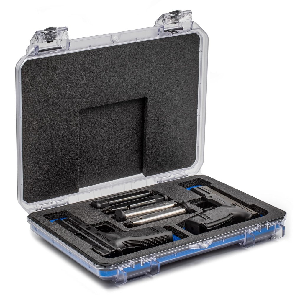 Evergreen 2 Pistol 4 Magazine Locking Discrete Compact Storage Protective Case - Travel Safe/Mil Spec/Waterproof/USA Made - for Pistol/Firearm Storage and Carry (Clear)