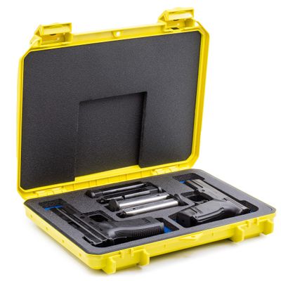 Evergreen 2 Pistol 4 Magazine Locking Discrete Compact Storage Protective Case - Travel Safe/Mil Spec/Waterproof/USA Made - for Pistol/Firearm Storage and Carry (Yellow)