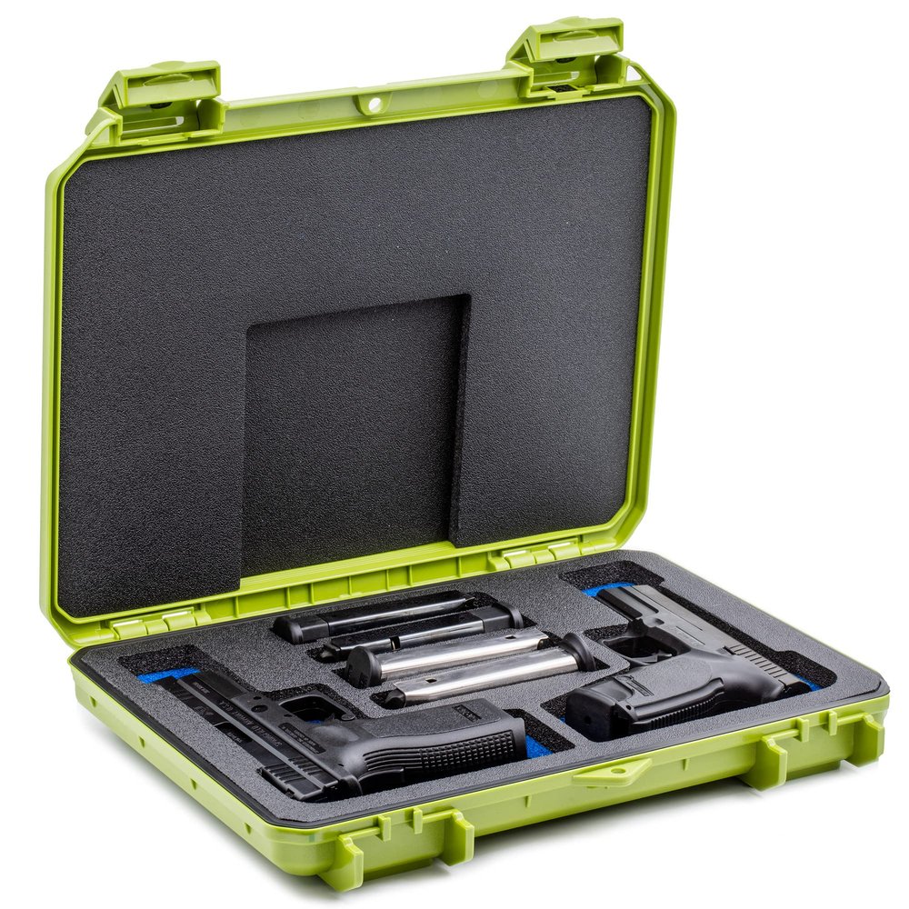 Evergreen 2 Pistol 4 Magazine Locking Discrete Compact Storage Protective Case - Travel Safe/Mil Spec/Waterproof/USA Made - for Pistol/Firearm Storage and Carry (Green)
