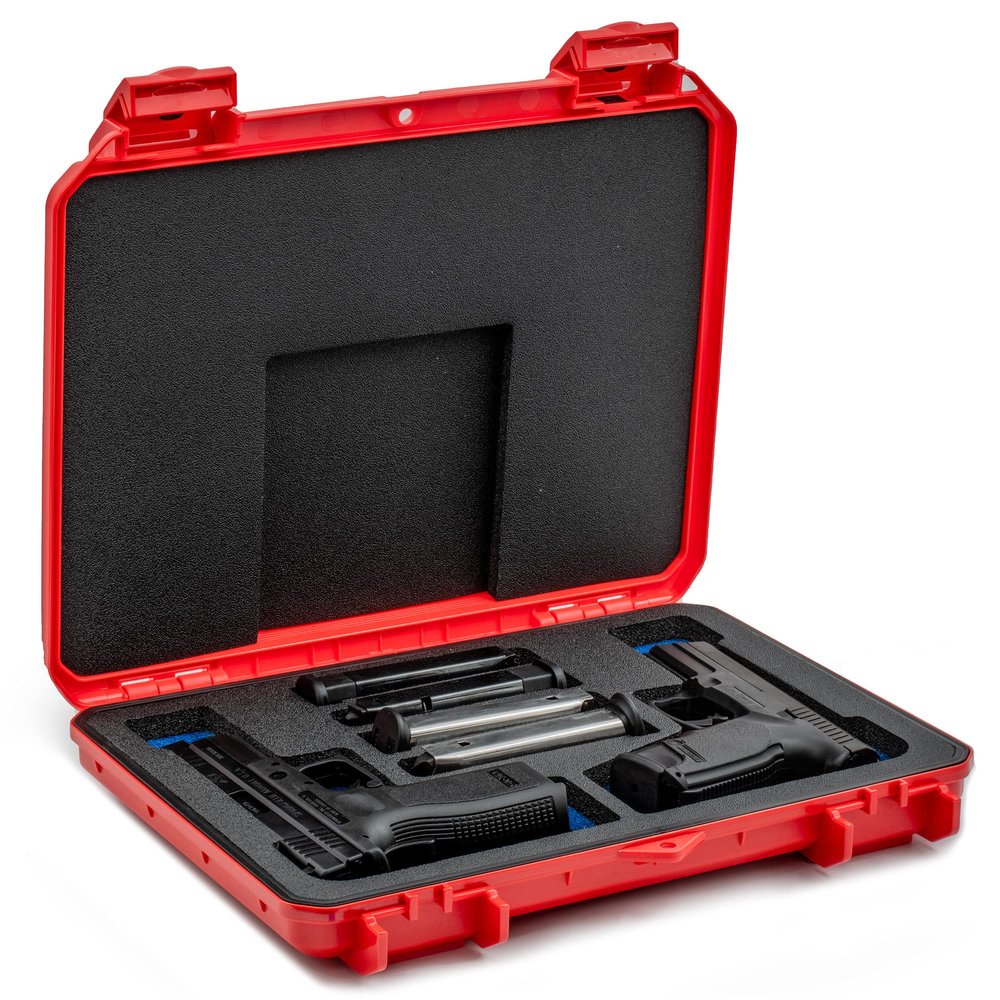 Evergreen 2 Pistol 4 Magazine Locking Discrete Compact Storage Protective Case - Travel Safe/Mil Spec/Waterproof/USA Made - for Pistol/Firearm Storage and Carry (Red)