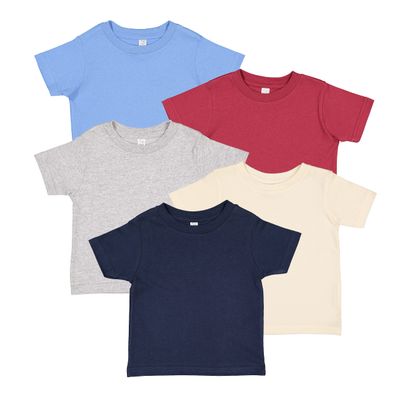RABBIT SKINS, Infant Baby Fine Jersey Short Sleeve Tee 5 Pack, Retro Americana, 12 Months