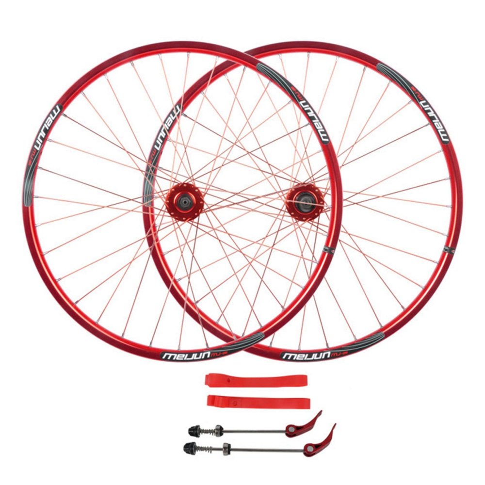 SJHFG 26'' Mountain Bike Wheels,32 Holes Double Wall Disc Brake Rim Quick Release Aluminum Alloy Wheels Support 26 * 1.35-2.35 Tires (Color : Red)
