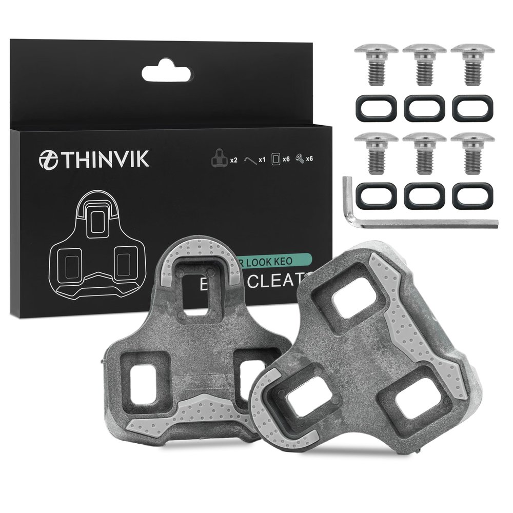 Thinvik Bike Cleats for Look Keo Grip,Road Bike for Look Keo Cleat with Anti-Slip Rubber Desgin.Bicycle Cleat Set for Indoor&Outdoor Cycling- 0 Float Degree