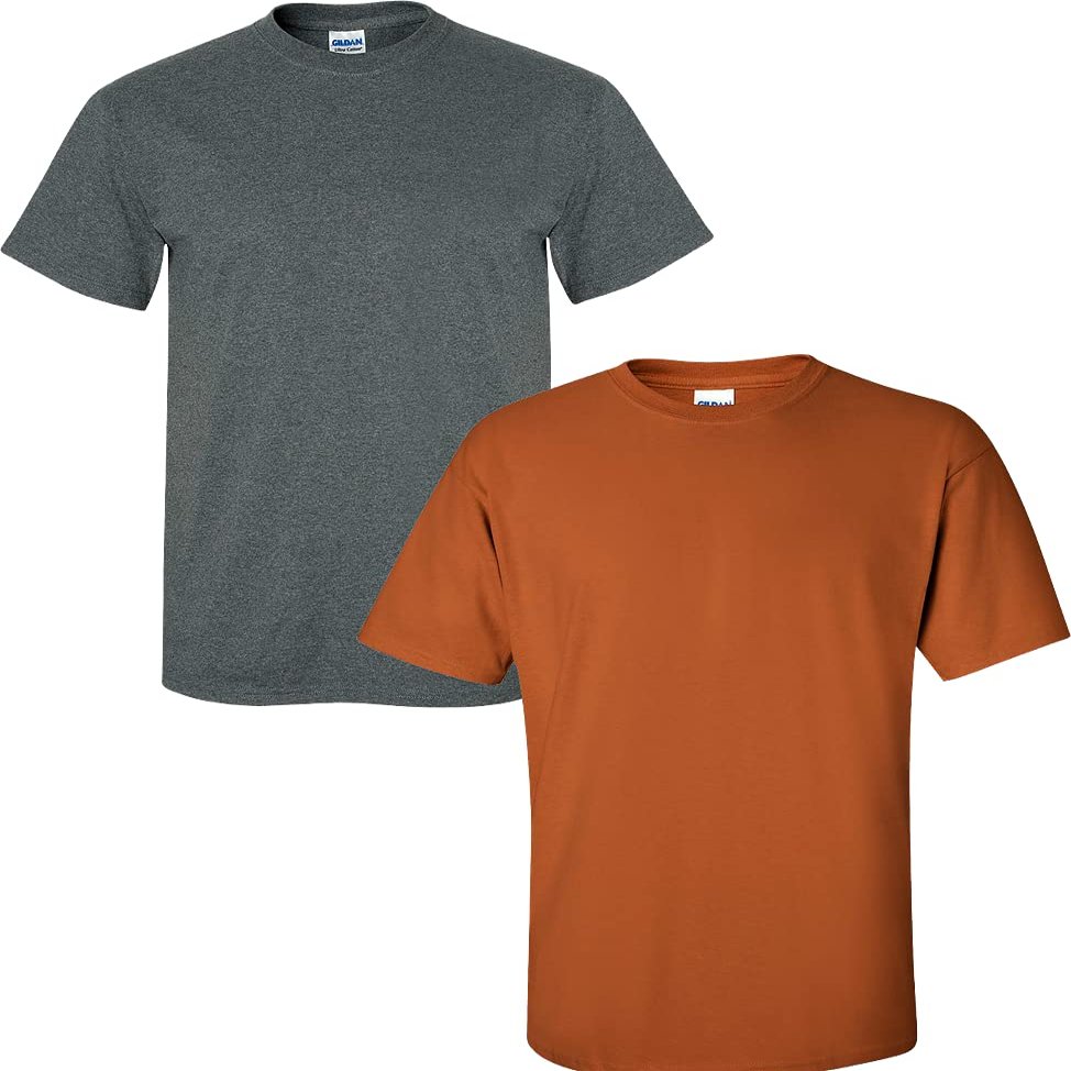 Gildan Men's Ultra Cotton T-Shirt, Style G2000, 2-Pack SML-DarkHeather+TexasOrange