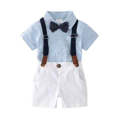 Boarnseorl Baby Boys Gentleman Outfits Suits, Infant Shirt+Shorts+Bow Tie+Suspender Clothes Set,12-18M