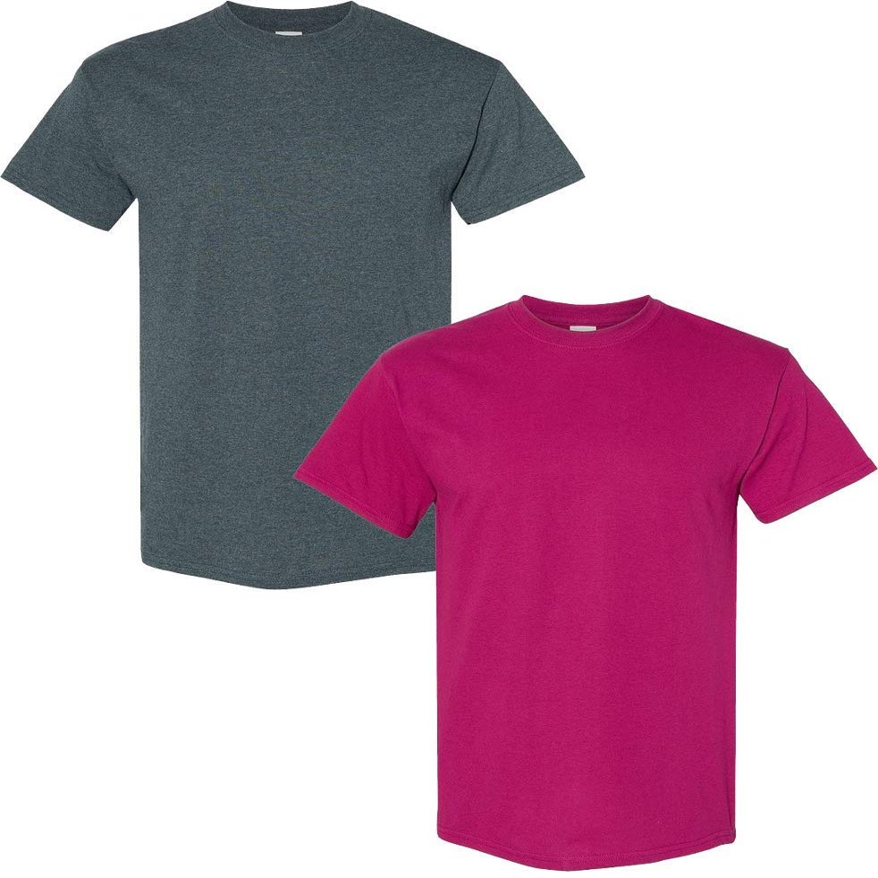 Gildan Men's Heavy Cotton Adult T-Shirt, 2-Pack 2XL+Dark Heather/Berry