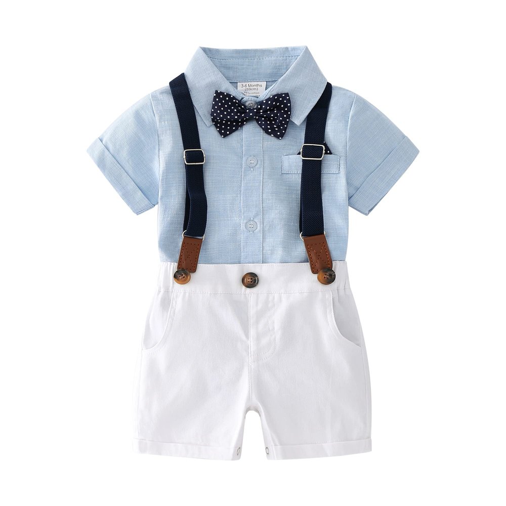 Boarnseorl Baby Boys Gentleman Outfits Suits, Infant Shirt+Shorts+Bow Tie+Suspender Clothes Set,6-9M