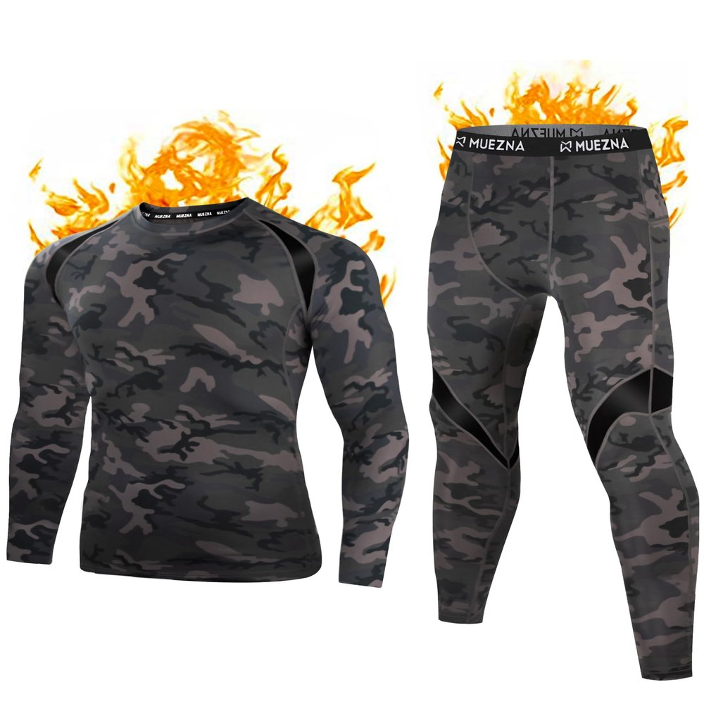 Muezna Men's Thermal Top and Bottom Set Underwear Long Johns Base Layer with Soft Fleece Lined Camouflage