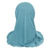 NICEYST Girls Ice Silk Muslim Khimar Hijab Headscarf Flower Arab Scarf Shawls Neck Wrap Islamic Head Wrap for Age 2-7 Years (Style 3-Blue) view 4