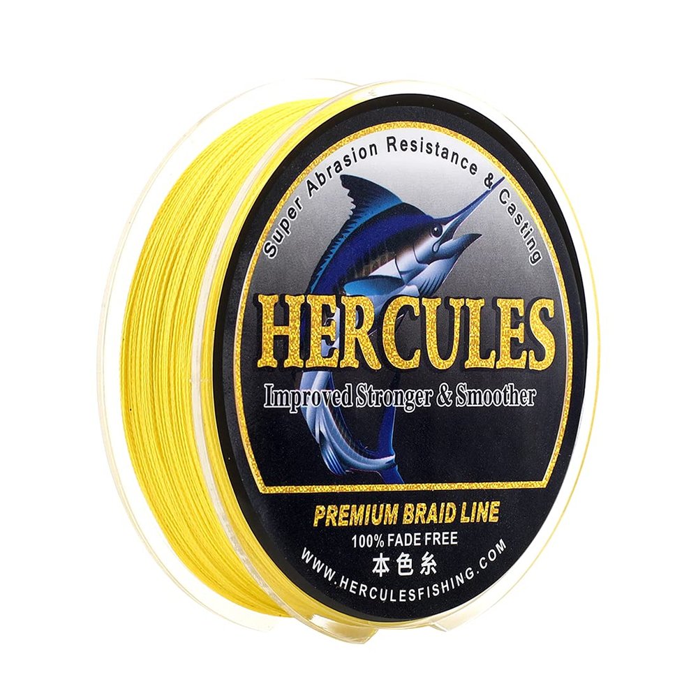 HERCULES Braided Fishing Line, Not Fade, 1094 Yards PE Lines, 4 Strands Multifilament Fish Line, 50lb Test for Saltwater and Freshwater, Abrasion Resistant, Yellow, 50lb, 1000m