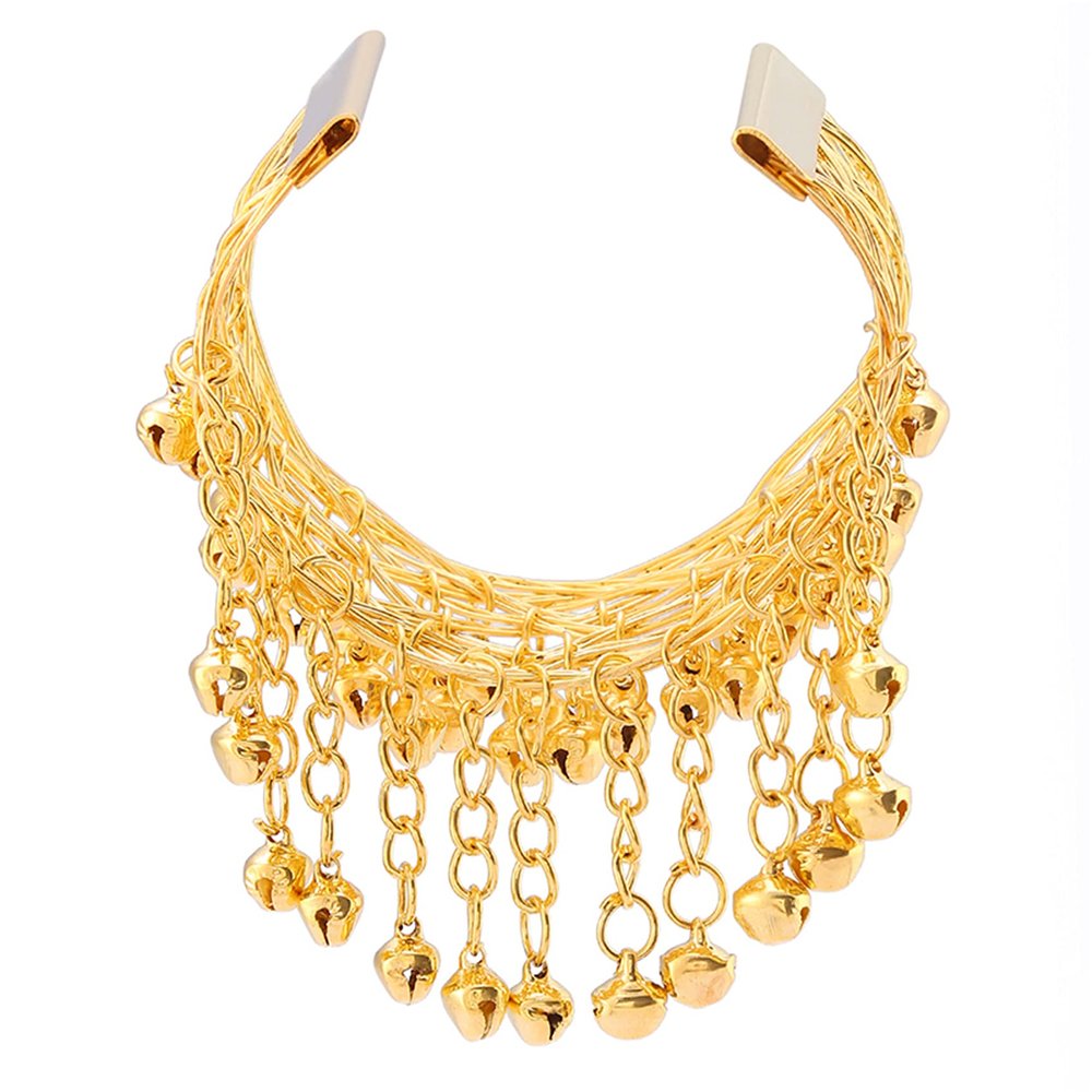 Underleaf Golden Arm Chain Tassels Bracelet Armband Upper Arm Cuff Armlet with Bells for Perform