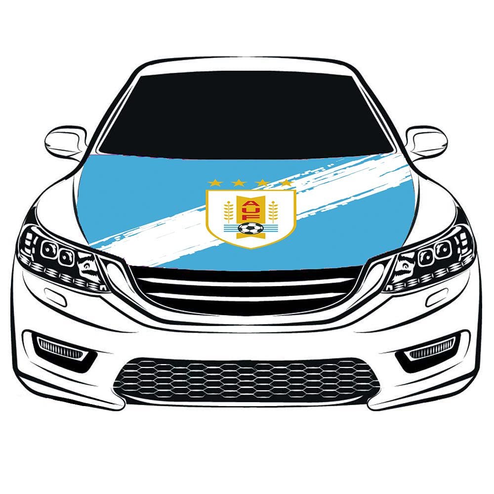 2022 World Cup Uruguay National Football Team Flag Car Hood Cover 3.3X5FT 100% Polyester,Engine FlagElastic Fabrics Can be Washed,Car Bonnet Banner