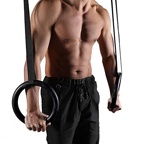 Vector X Black Gymnastic Rings 15 Ft Adjustable Strap Heavy Duty Pull Up Rings Home Gym Calisthenic Strength Training Equipment