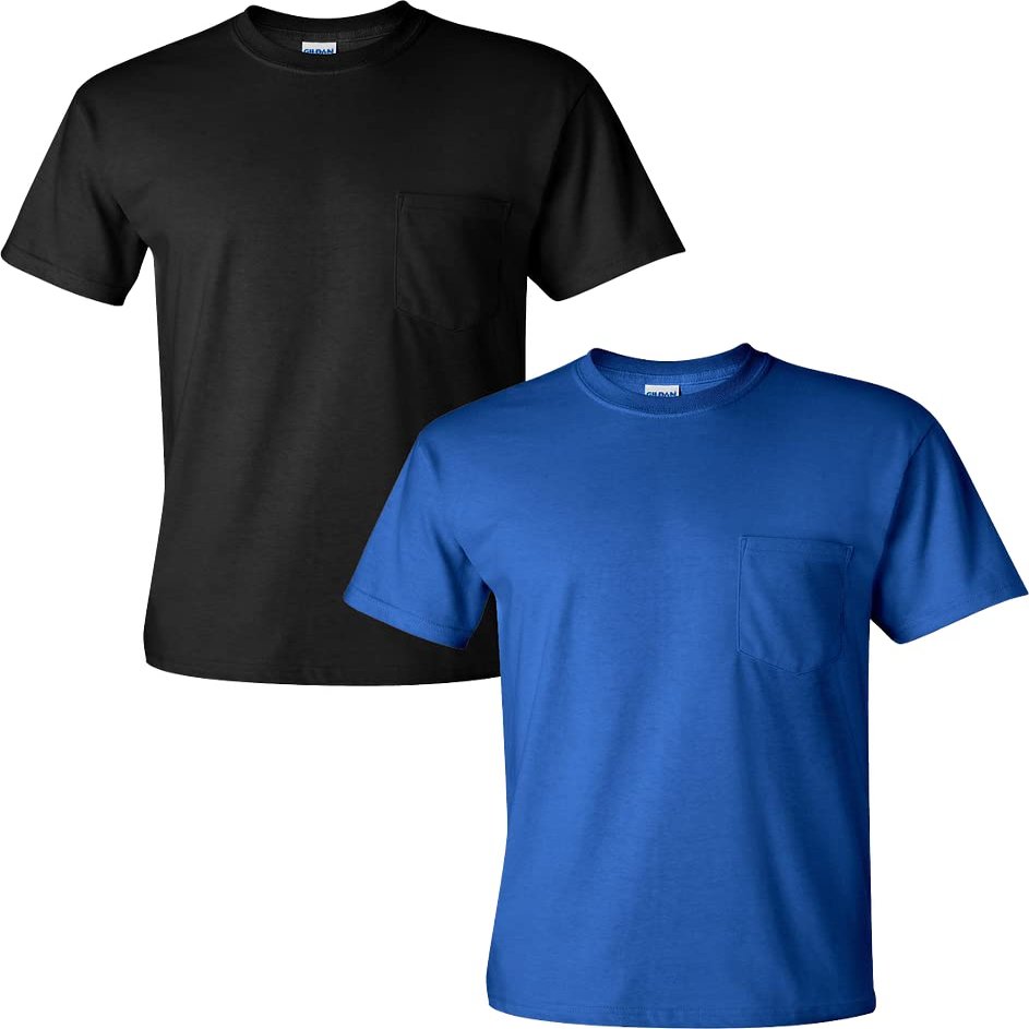 Gildan Men's Ultra Cotton Adult T/Shirt with Pocket, 2/Pack MED/Black/Royal