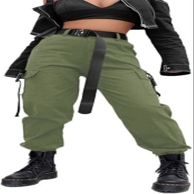 ZODLLS Women's Camo Cargo Pants Elastic Waist Green Cargo#2-S