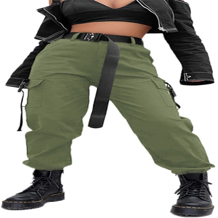 ZODLLS Women's Camo Cargo Pants Elastic Waist Green Cargo#2-S