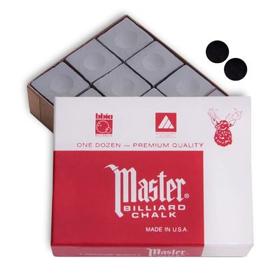 Master Chalk Billiard Pool Cue Premium Quality - 1 Dozen - Made in The USA + 2 pcs of Quality Billiard Pool Table Spots (Gray)