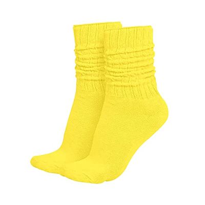 MDR Distributors MDRE Lightweight Slouch Socks for Women & Men Soft Cotton Blend, Retro 80s Style, One Size (911), Made in USA, 1 Pair (US, Numeric, 9, 11, Regular, Regular, Yellow)