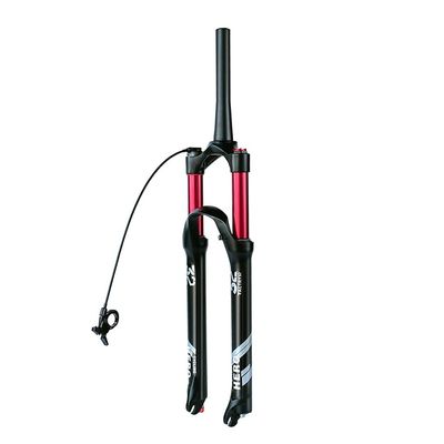 Jejy Travel 100mm Rebound Adjust Mountain Bike Air Suspension Forks 26/27.5/29, Matte Black Disc Brake MTB Front Fork Threadless Steerer (Color : Tapered Remote Lockout, Size : 26)