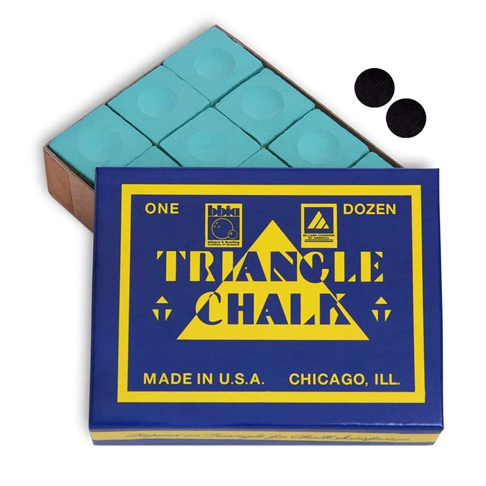 Triangle Billiard Pool Cue Chalk - 1 Dozen - Made in The USA + 2 pcs of Quality Billiard Pool Table Spots (Green)