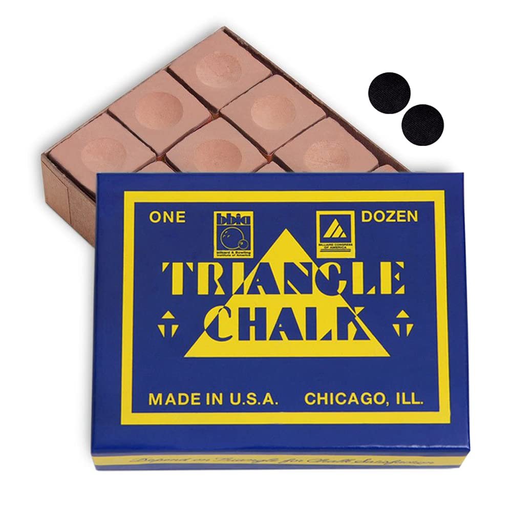 Triangle Billiard Pool Cue Chalk - 1 Dozen - Made in The USA + 2 pcs of Quality Billiard Pool Table Spots (Gold)