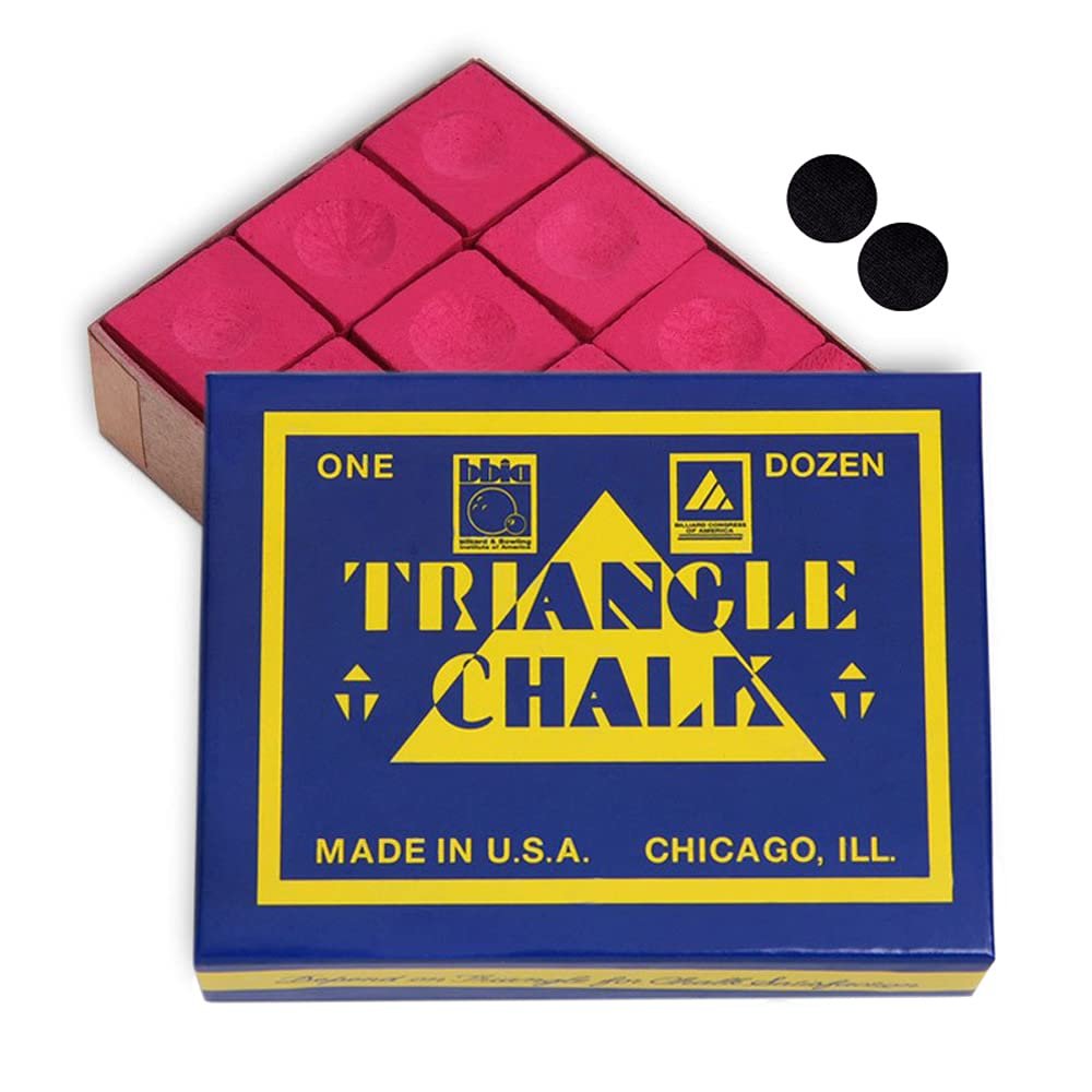 Triangle chalk Billiard Pool Cue Chalk - 1 Dozen - Made in The USA + 2 pcs of Quality Billiard Pool Table Spots (Red)