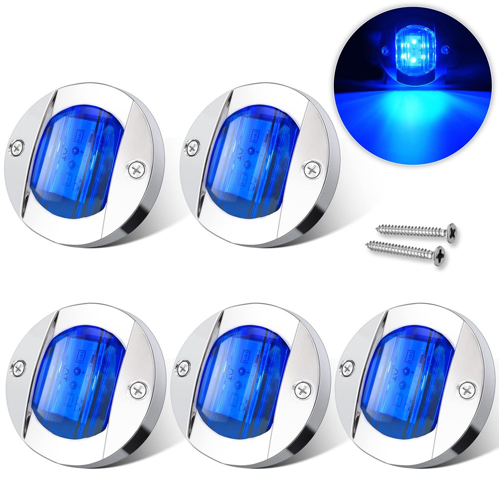 ALFU 5Pcs Blue DC 12V 3 Inch Round Marine Boat Interior Lights Transom Mount Led Stern Anchor Lights LED Night Fishing Lights IP67 Waterproof Deck LED Courtesy Light