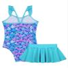 renvena Girl 2Pcs Mermaid Swimwear One Piece Tie-Dye Ruffle Sleeve Swim Leotard with Skirt Tankini Sets Blue 4 view 2