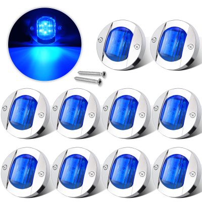 ALFU 10Pcs Blue DC 12V 3 Inch Round Marine Boat Interior Lights Transom Mount Led Stern Anchor Lights LED Night Fishing Lights IP67 Waterproof Deck LED Courtesy Light