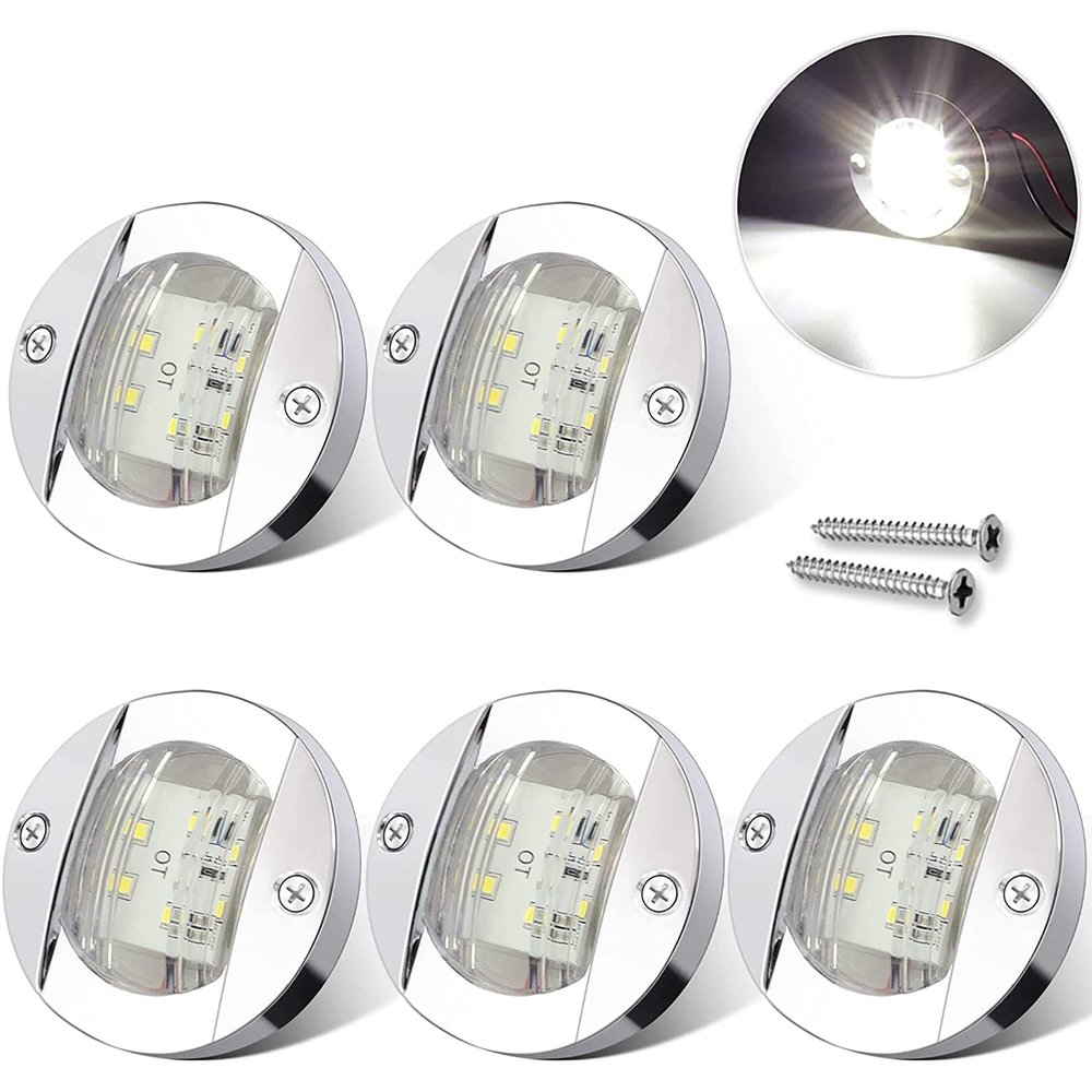 ALFU 5Pcs White DC 12V 3 Inch Round Marine Boat Interior Lights Transom Mount Led Stern Anchor Lights LED Night Fishing Lights IP67 Waterproof Deck LED Courtesy Light