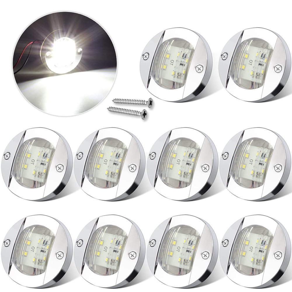 ALFU 10Pcs White DC 12V 3 Inch Round Marine Boat Interior Lights Transom Mount Led Stern Anchor Lights LED Night Fishing Lights IP67 Waterproof Deck LED Courtesy Light