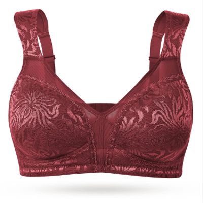 Wingslove Women's Full Coverage Non Padded Comfort Minimizer Wire-Free Bra Plus Size(Wine Red,48DD)