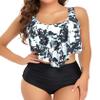 Edelqual Tankini Swimsuits for Women Plus Size Tummy Control Bathing Suit Two Piece Top Modest Full Coverage High Waisted Bikini Bottom Swimwear Set(Black Tie-dye L) view 1