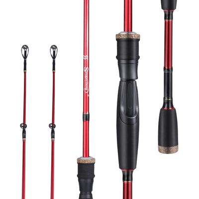 Sougayilang Fishing Rod, 30 Ton Carbon Fiber Sensitive 2Pc Baitcasting Rod & Spinning Rod for Freshwater or Saltwater, Tournament Quality Fishing Pole with 2 Tips for Bass-Red-6.9FT-Spinning