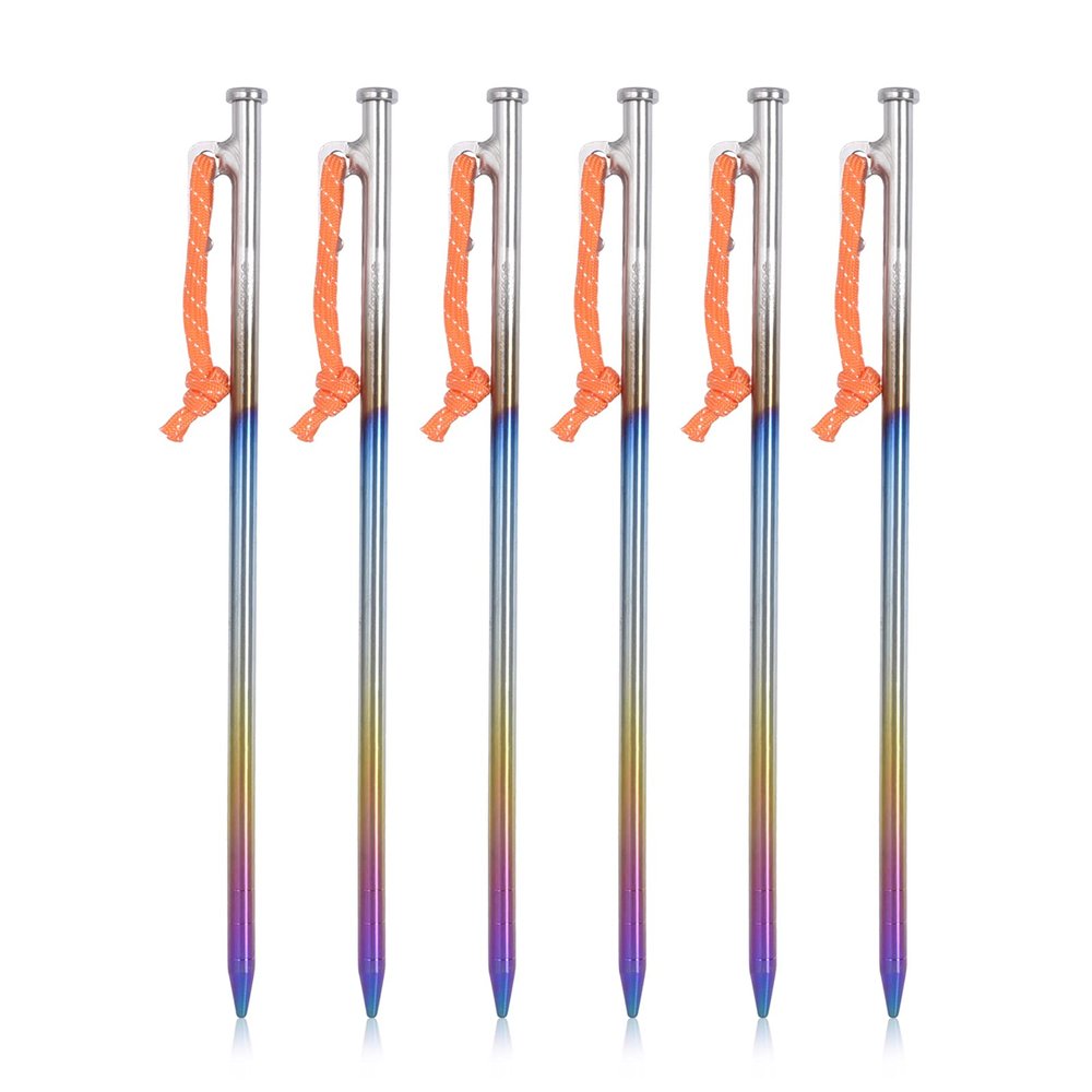Boundless Voyage 6pcs/lot Titanium Alloy Tent Pegs Outdoor Camping Awning Tent Stakes Lightweight Hiking Climbing Tent Nail (24CM-Ti4016P)