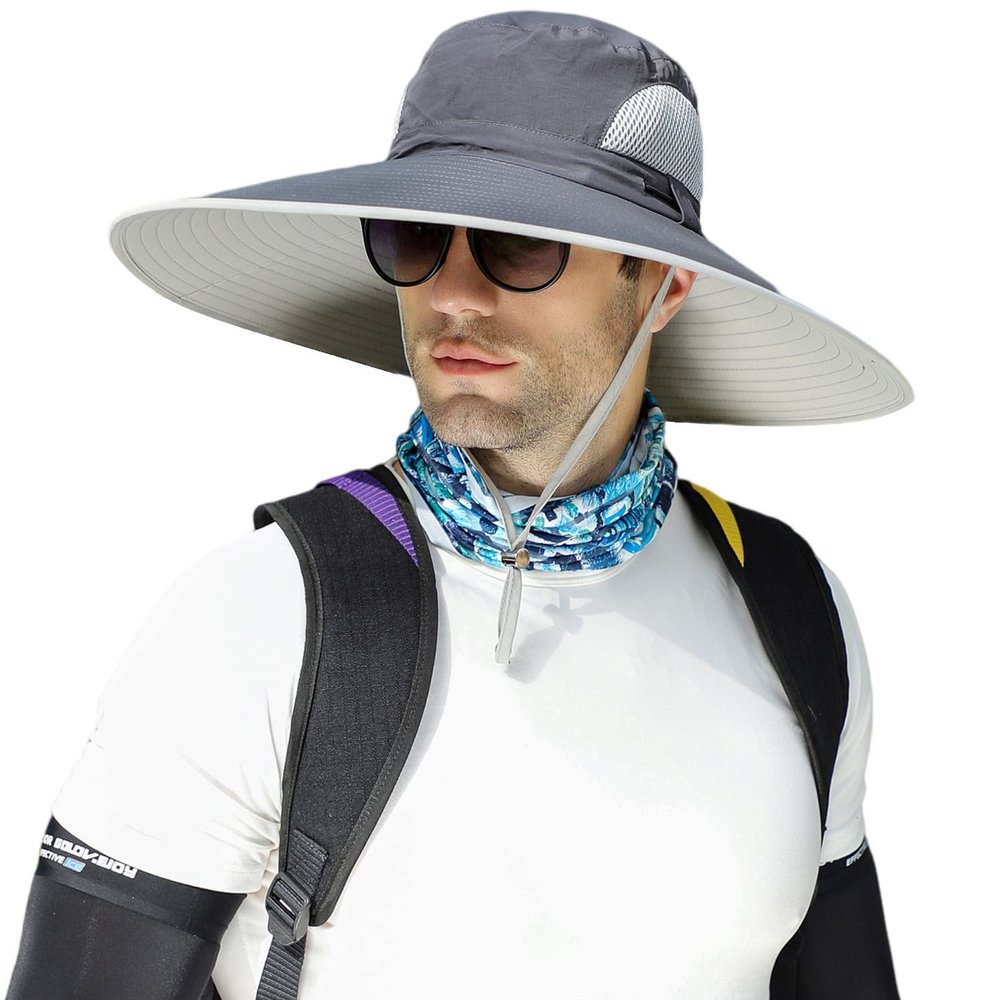 6" Large Wide Brim Sun Hats, Men and Women Bucket Hat for Outdoor Fishing Hiking Garden Lawn Yard Work Safari Beach Kayaking E-yp02-darkgray