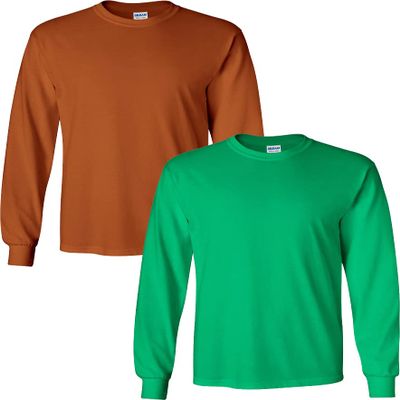 Gildan Men's Ultra Cotton Adult Long Sleeve T-Shirt, 2-Pack Texas Orange-Irish Pack of 2 XX-Large