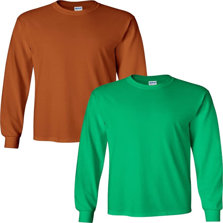 Gildan Men's Ultra Cotton Adult Long Sleeve T-Shirt, 2-Pack Texas Orange-Irish Pack of 2 XX-Large